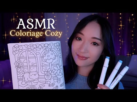 ASMR ✍🏻 Coloriage Cozy avec mes nouveaux feutres 🐱 (bruits de feutres doux, chuchotements... ) ✏️📚