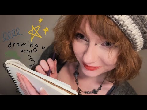 asmr drawing you ✍️🎨 close examining,  inaudible / unintelligable, mumbling , sketching