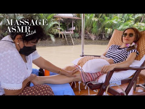 Foot Massage on a Private BOAT | Floating Market, Amphawa River in 🇹🇭 | ASMR with boat engine noise