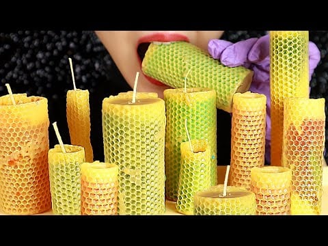 HOMEMADE NATURAL BEESWAX CANDLE CANDY ASMR FROZEN WAX CANDY MUKBANG ASMR 🐝