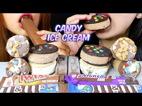 ASMR CANDY ICE CREAM PARTY (M&M'S, SNICKERS, TWIX) 리얼사운드 먹방 | Kim&Liz ASMR