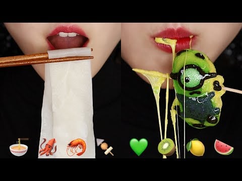 FLAT UDON NOODLES, FRIED SHRIMP MUKBANG ASMR EMOJI FOOD ASMR 🦐