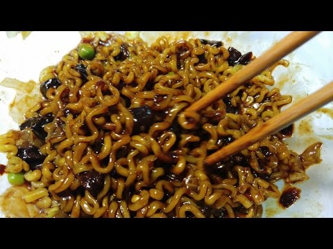 ASMR: Jjajangmyeon 짜장면 이팅사운드 eating sounds black bean noodle 3d no talking mukbang orange