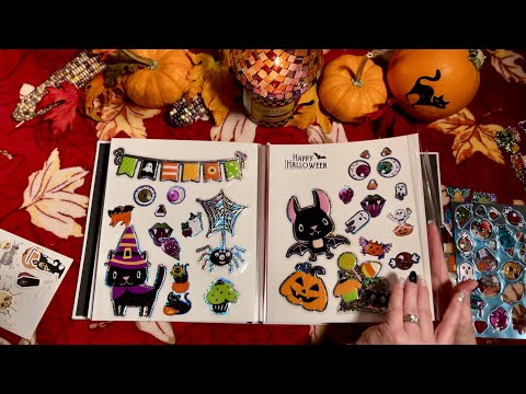 Sticker Album~fall & halloween ASMR (Whispered w/candy) Super crinkles with super stickers!