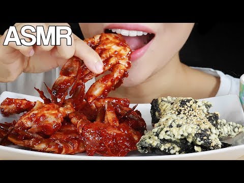 ASMR SPICY RAW CRABS🦀 FRIED SEAWEED EATING SOUNDS MUKBANG NO TALKING