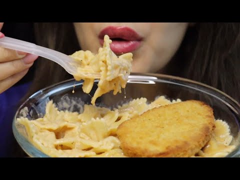 ASMR CREAMY CHEESY FARFALLE PASTA WITH BREADED CHICKEN MUKBANG #asmr #mukbang #pasta #creamy #cheesy