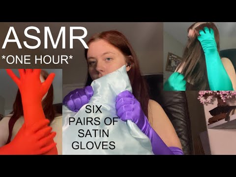 ASMR one hour of satin gloves hair play and pillow massages (ALL my satin gloves haul)