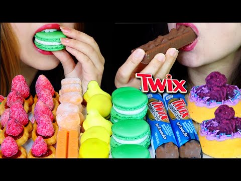 ASMR TWIX ICE CREAM BARS, PURPLE CAKE, JELLY MOCHI, MACARONS, STRAWBERRY TARTS, CHOCOLATE PEEPS 먹방