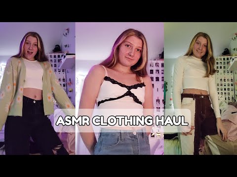 ASMR huge try-on clothing haul (whispering + fabric scratching)