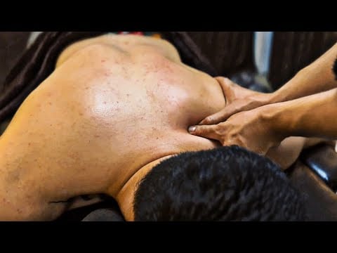 ASMR Relaxing Back Massage for Bodybuilder Trainer