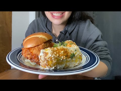 SPICY CHICKEN SANDWICH WITH STREET CORN ASMR