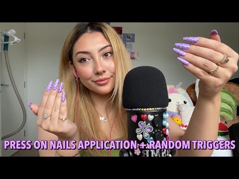 ASMR NAIL APPLICATION + RANDOM TRIGGERS ✨💜💅 | Whispered