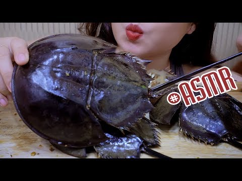 ASMR Grilled horseshoe crab ( Exotic food ) SOFT CHEWY EATING SOUNDS | LINH-ASMR