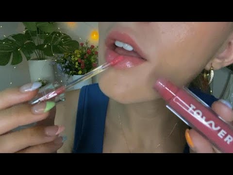 ASMR Up-Close Lipgloss Application 💋 (tapping, lipgloss pumping, mouth sounds, kisses)