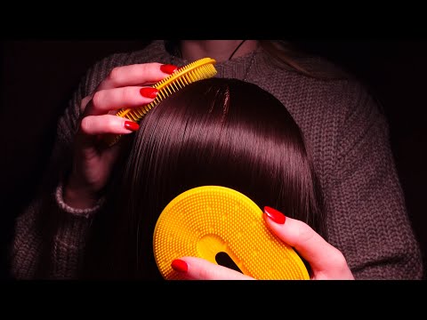 ASMR Hair Triggers & Brushing for Anxiety Relief | No Talking | Fire Background Sound