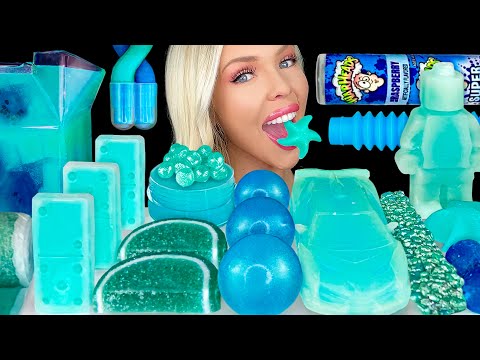 ASMR MUKBANG, Teal Blue Dessert, Wax Bottle Car, Edible Makeup, Lego Man, Blue Raspberry Drink 먹방