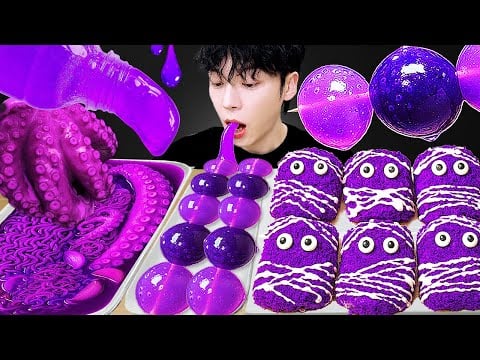 ASMR MUKBANG | 직접 만든 갤럭시 꿀젤리 퍼플 디저트 아이스크림 먹방 & 레시피 DESSERT GALAXY HONEY JELLY CANDY