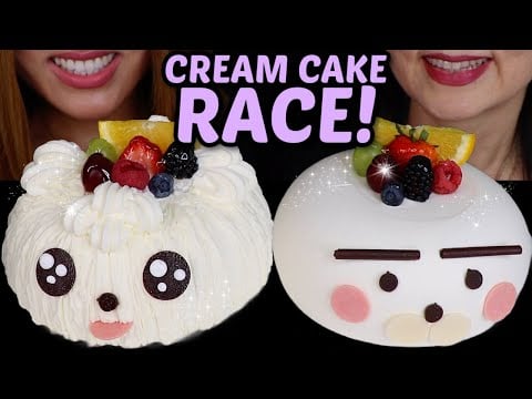 ASMR BIG FRESH CREAM CAKE RACE! What we eat in a week + behind the scenes vlog 먹방
