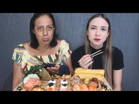 ASMR MUKBANG - COMIDA JAPONESA 🍱 (veja reação da minha mãe kkkk)