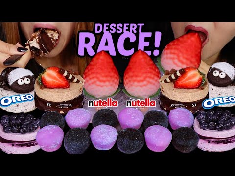 ASMR MINI NUTELLA OREO MOUSSE CAKES RACE! Viral strawberry ice cream & Mochi ice cream 먹방
