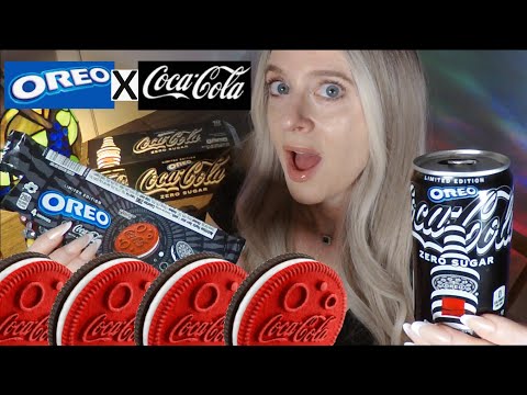 ASMR Tasting Oreo Flavored Coca Cola Soda & Cookies | Whispered Food Review