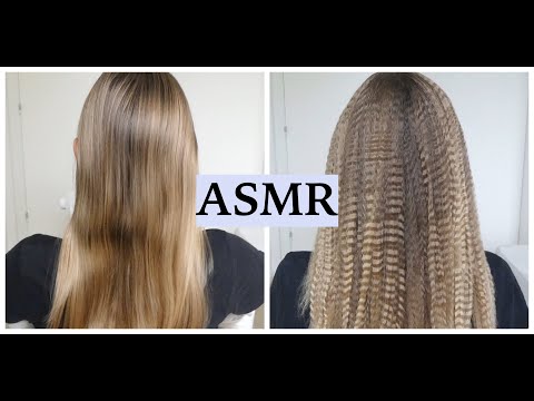 ASMR CRIMPING MY SISTER'S HAIR TO RELAX YOU (Tapping, Spraying, Hair Play, Hair Brushing, Tingles)