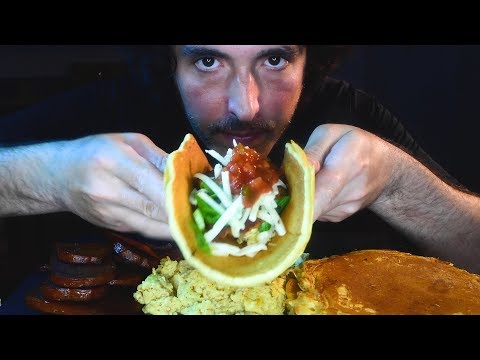 Eating SPICY PANCAKE TACOS * ASMR COOKBANG * ( Real Sounds ) 자막 字幕  ਉਪਸਿਰਲੇਖ | Nomnomsammieboy