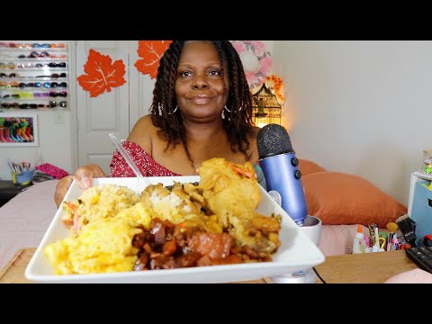Thanksgiving Holiday Dinner ASMR Eating Sounds | Turkey Sweet Yams Greens Macaroni And Cheese