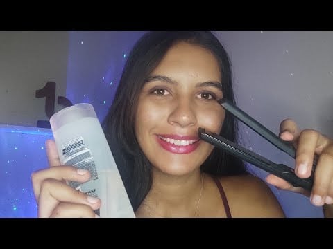 ASMR LAVANDO HIDRATANDO E CHAPANDO SEU CABELO 💇‍♀️