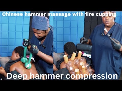 ASMR ✨Relaxing DEEP hammer muscle massage, fire  cupping therapy intense tissue massage. Whisper 