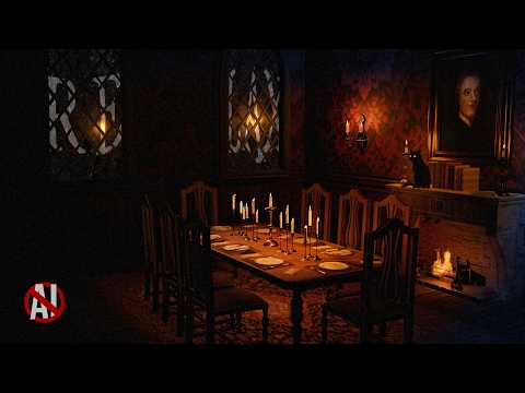 You've Been Invited To A Haunted Castle Dinner | fireplace, rain, thunder, wind, cutlery | No AI