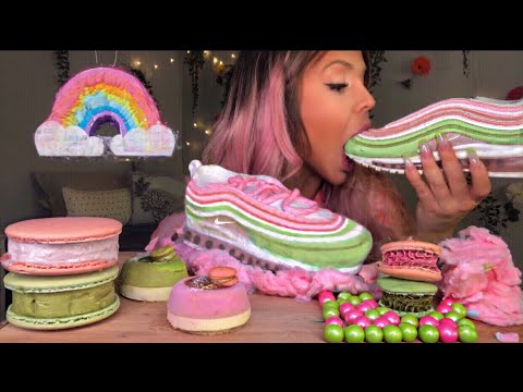 ASMR EDIBLE NIKE AIR MAX 97 SHOE, MACARON ICE CREAM, COTTON CANDY, BABY MACARON CAKE EATING SHOW 먹방