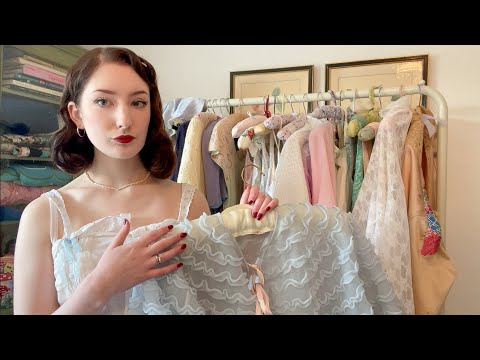 ASMR ~  my vintage bed jacket and robe collection, show and try on 🎀🦢