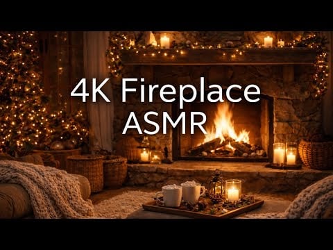 ASMR 4K Cozy Fireplace 🔥 Calm Living Room Ambience