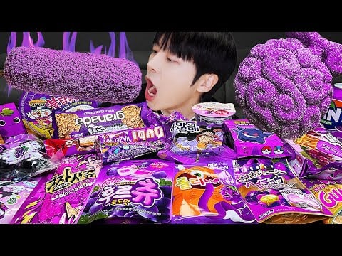 ASMR MUKBANG | 편의점 퍼플 디저트 아이스크림 먹방 불닭 포도맛 & PINK DESSERT HONEY JELLY CANDY