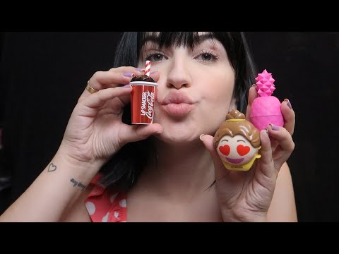 ASMR - ABRINDO E TESTANDO LIP BALM/GLOSS DIFERENTES E FOFOS!