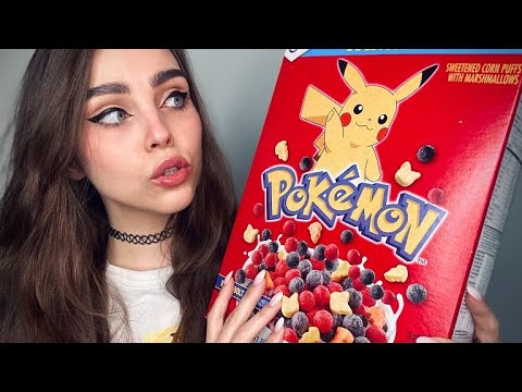 Trying Pokémon cereals! Mouth sounds and crunching | ASMR
