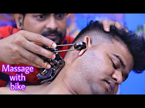 What a relaxing massage with bike | Indian ASMR neck cracking and head massage with bike