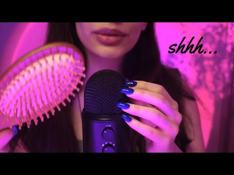 ASMR gently tapping and scratching on wooden hair brush + mouth sounds and mic scratch (100%Tingles)