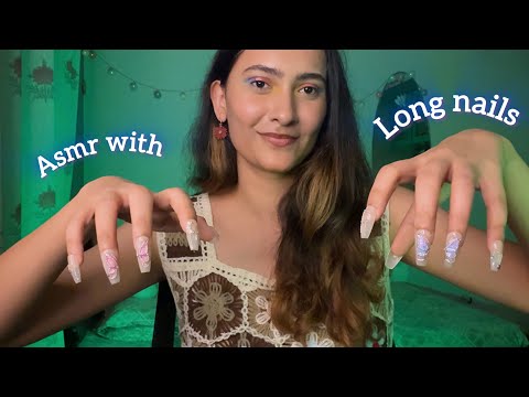Asmr with Long Nails (spider rhyme, mic scratching, foam mic triggers, fabric scratching etc)