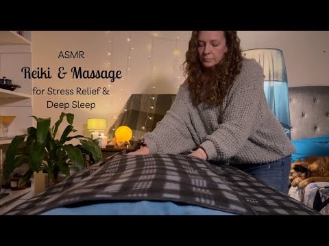 ASMR Reiki & Massage for Deep Sleep🌓Draining Your Stresses Away✨Aura Warming, Crinkly Blanket