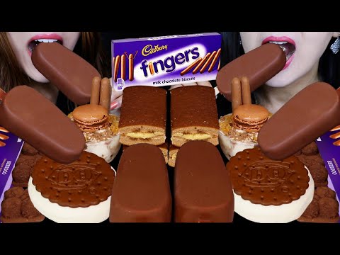 ASMR GIANT CHOCOLATE COVERED ICE CREAM BARS, CADBURY FINGERS, CAKE SLICES, MARSHMALLOW BISCUITS 먹방