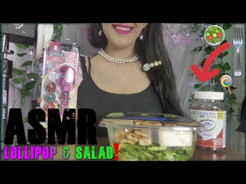 ASMR Eating Lollipop & Huge Greek Feta Cheese Salad🥗 Eating Sounds,Tapping,Crinkles Whispering 3DIO♡