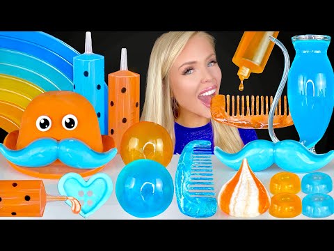 ASMR BLUE AND ORANGE DESSERT, JELLY DONUTS, LORAX, SYRINGE WATER DRINKING SOUNDS MOVEMBER MUKBANG 먹방