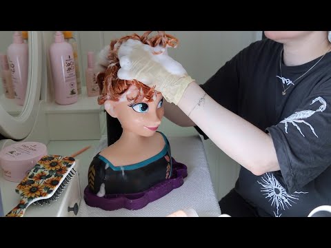 ASMR Cleaning Greasy Second Hand Make Up & Styling Head | Hair Wash | Spray Bottle Sounds  | PART 1