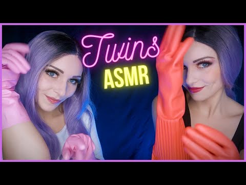 ASMR TWINS | RUBBER GLOVES Dishwashing rubber gloves VS Natural rubber cleaning gloves. (No Talking)