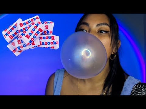 ASMR Chewing Bazooka Gum Satisfying Mouth Sounds Blowing Bubbles