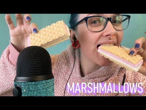 ASMR Eating Marshmallow Wafer Sandwiches (Pink N Whites) 🤍💗
