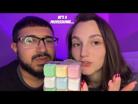 My boyfriend tries ASMR triggers 💤(he did so good)