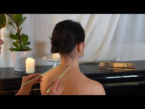 ASMR Real Person Back Tracing, Hair Play & Shoulder Massage on Hana (Whisper, Rainy Day 🌧️)
